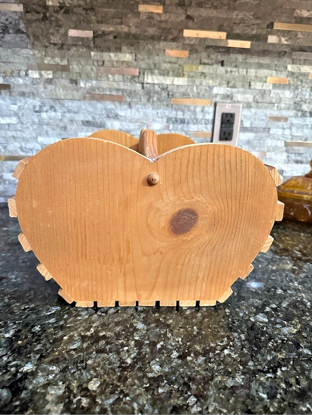 Vintage Cottage Core Large Heart Shaped Wooden Basket